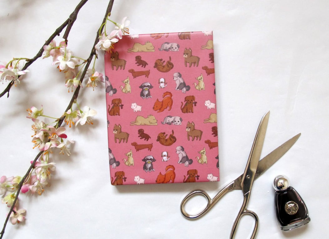 Dog Pattern Notebook, Puppy Print Stationery, A5 A6 Sizes