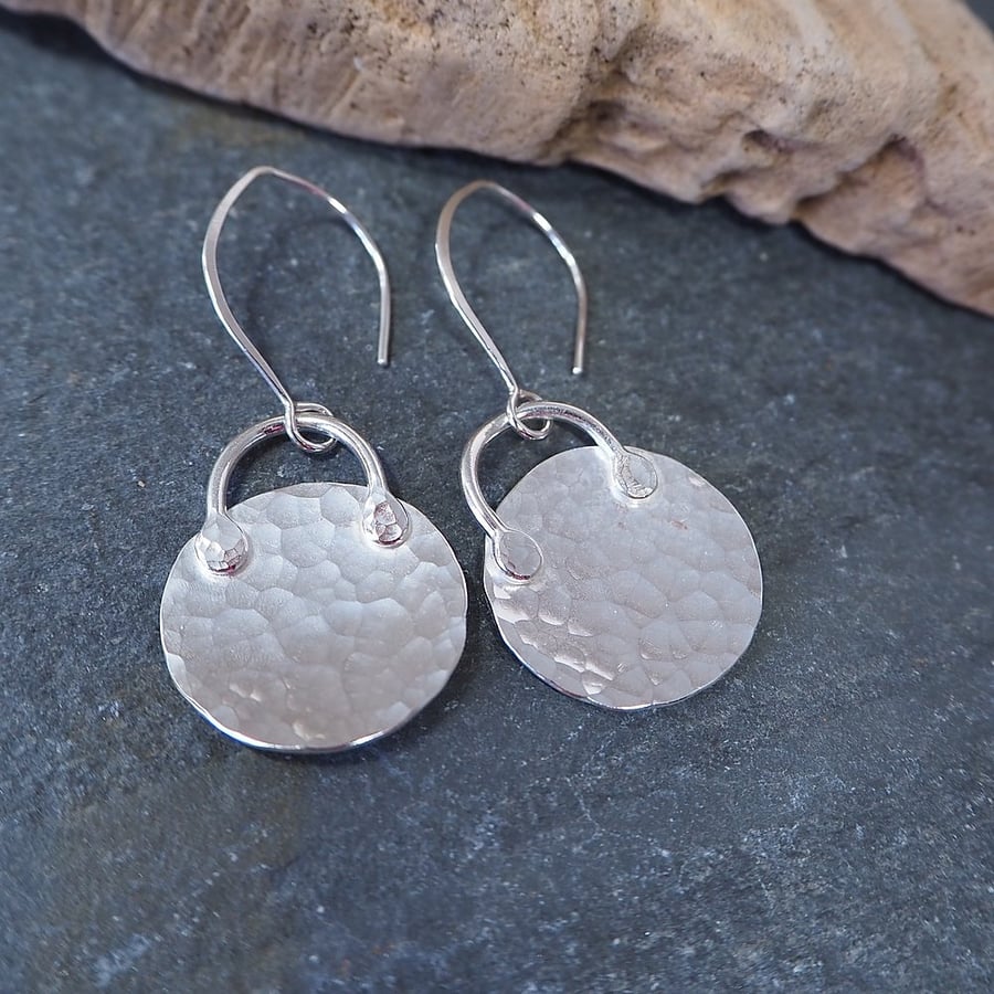 HALLMARKED - Large Hammered Sterling Silver Disc Earrings