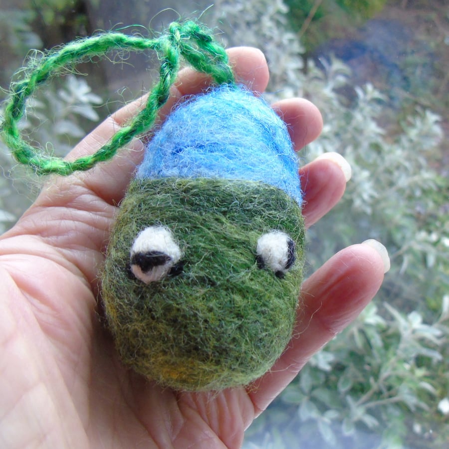 Needlefelt hanging egg, Yorkshire landscape with sheep Easter decoration