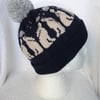 Moon Gazing Hare Hat Knitted in 4 ply Yarn  with Pompom. Bobble Hat