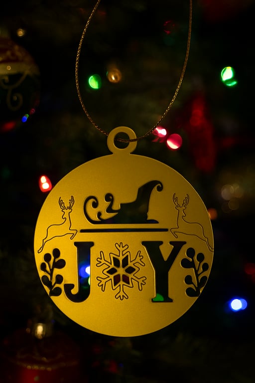 Gold Acrylic Christmas Tree Hanging Decoration. Joy
