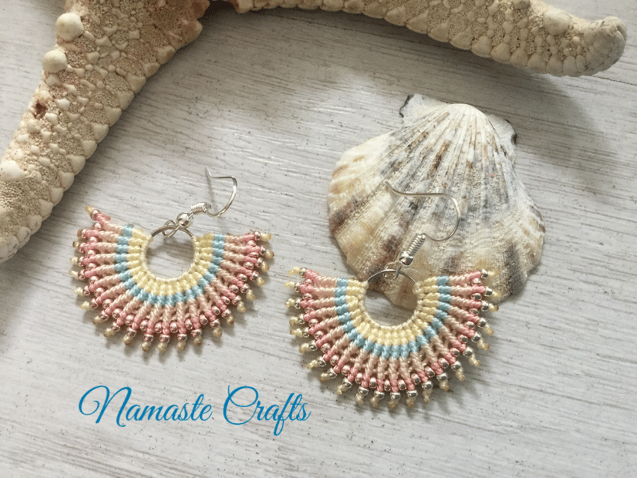 Beautiful colourful macrame fashion fan earrings, gift for teen, Fun earrings 