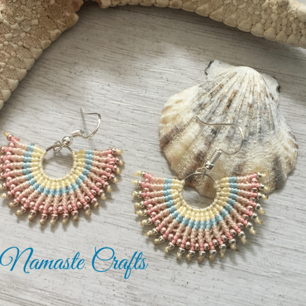 Beautiful colourful macrame fashion fan earrings, gift for teen, Fun earrings 