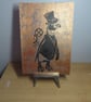 Steampunk Penguin One off Hand-Pulled Linocut & Gelli Print Copper - Image 3