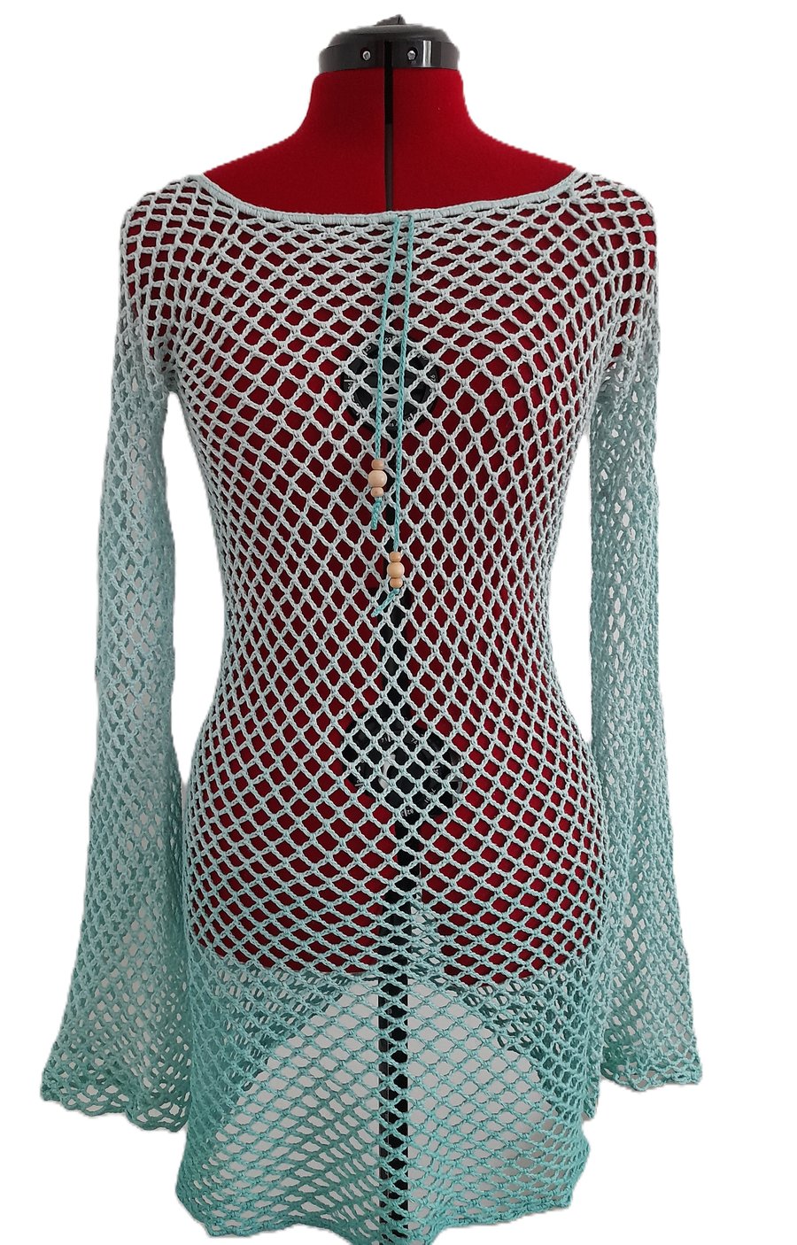  Crochet Ombre Dress,  Boho Beach Cover-Up, Extra Long Sleeve Festival Tunic