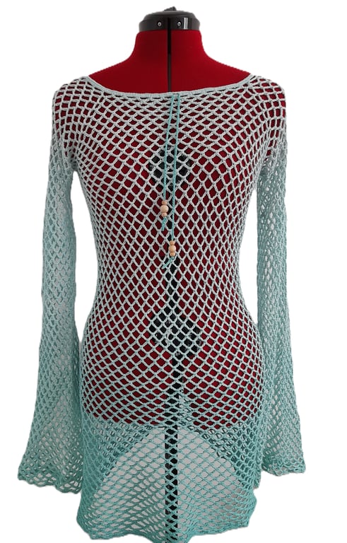  Crochet Ombre Dress,  Boho Beach Cover-Up, Extra Long Sleeve Festival Tunic