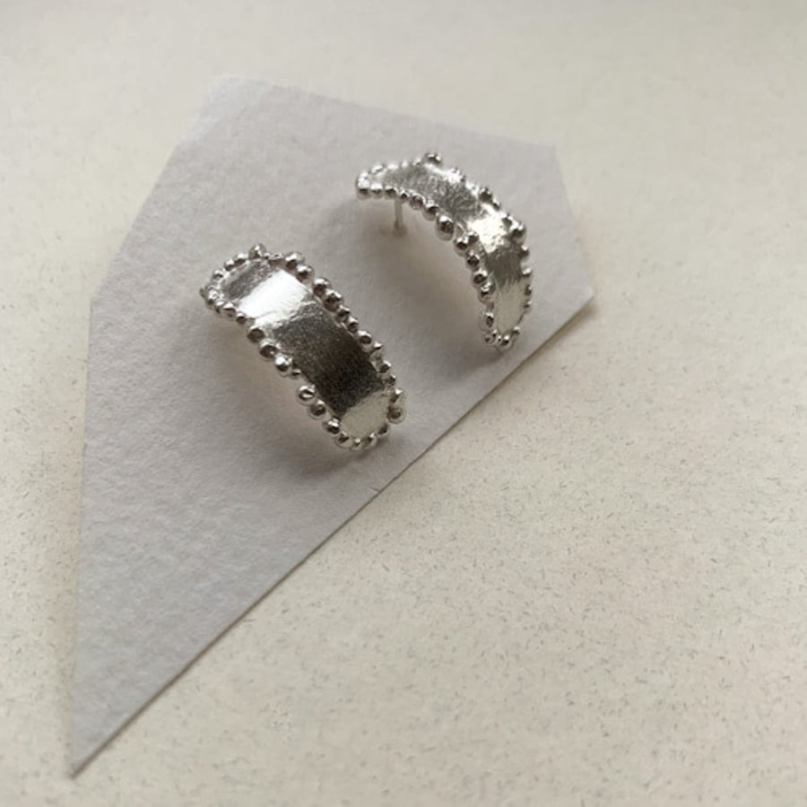 Silver half hoop stud Parisienne earrings 