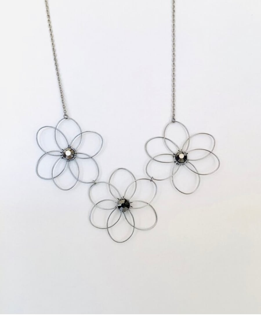 Wire work stainless steel flower necklace and s Folksy