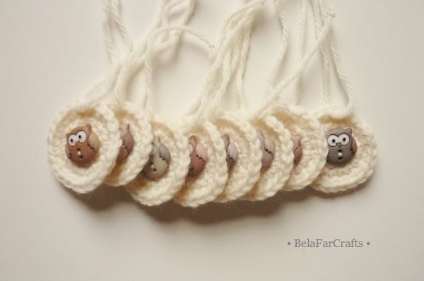 Owl buttons gift tags (8) - Gift box topper - Party favours