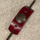 Dyed Red Leather HairStick Barrette W Decorative Swirl Centre & Amethyst Gems