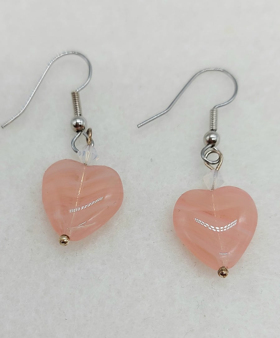 Pink Hearts and swarovski crystal earrings