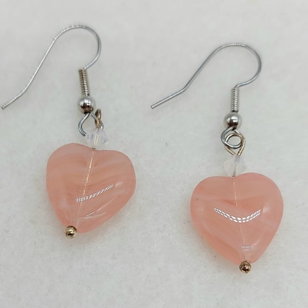 Pink Hearts and swarovski crystal earrings