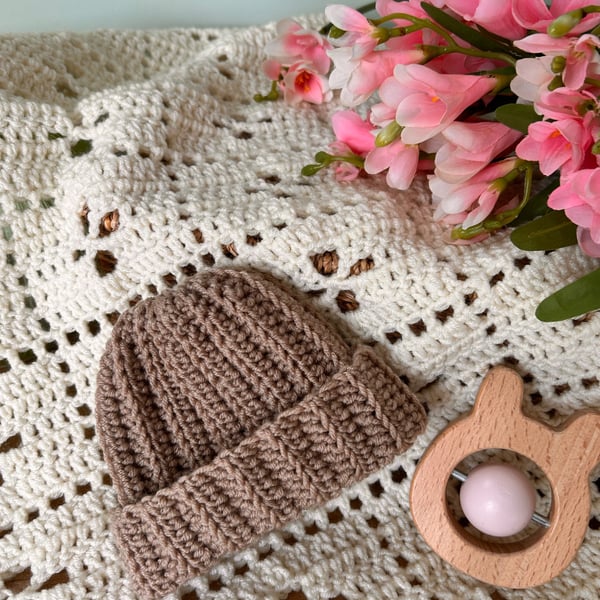 0-3 Months Ribbed Baby Beanie Hat
