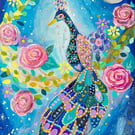 Peacock in the Moonlight Original Illustration