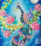 Peacock in the Moonlight Original Illustration