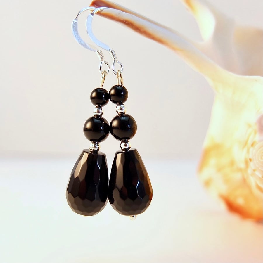 Black Onyx Drop Earrings - Handmade In Devon, Free UK Delivery.