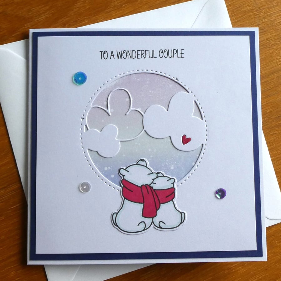 To A Wonderful Couple Christmas Card - Polar Bears with Northern Lights Sky