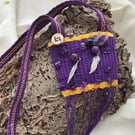 Hand Woven Talisman Pouch with Amethyst Crystals and a Hazel Rune