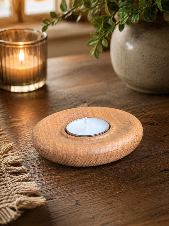 Handturned Oak Tealight holder , handmade wooden Candle Holder