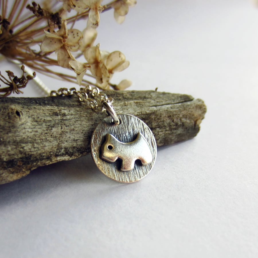 Sterling Silver and Fine Silver Terrier Dog Necklace - Dog Lover Gift