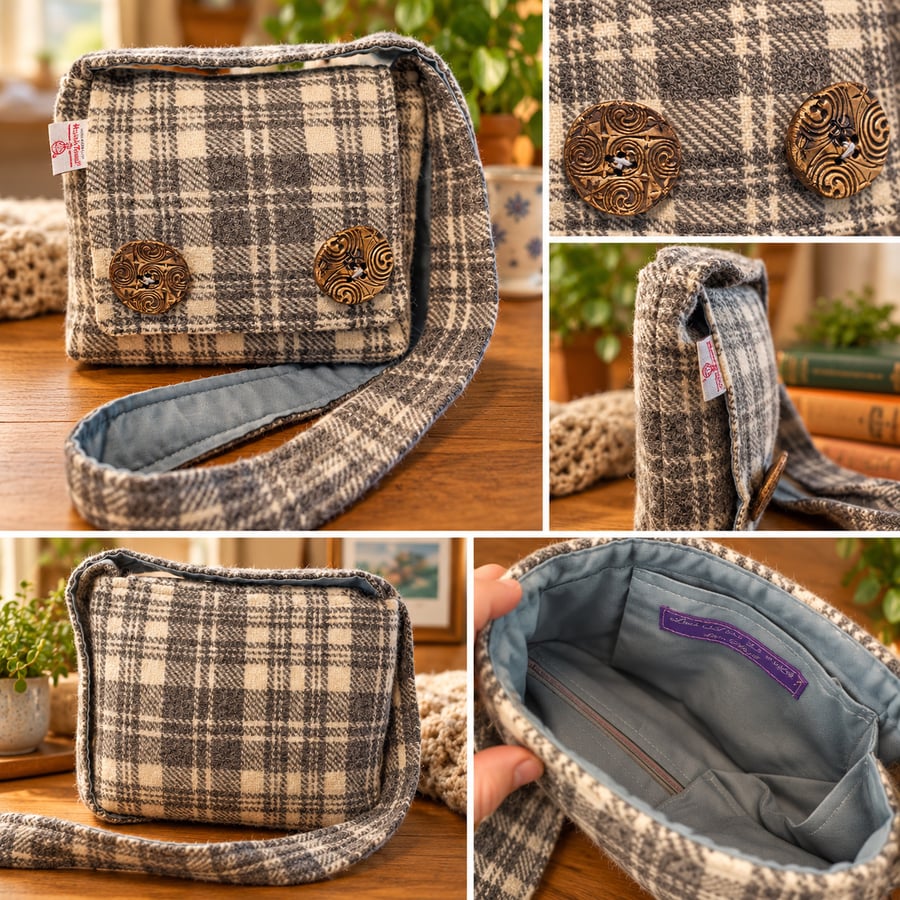 Harris Tweed Shoulder bag with Ceramic handmade buttons