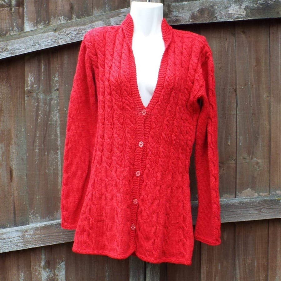Hand knitted ladies aran jacket cardigan cabled S - XXXl
