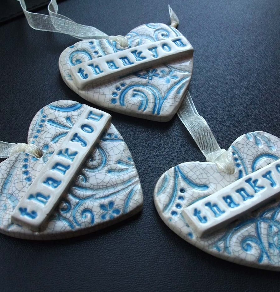 3 ceramic Thankyou tags - hanging decorations