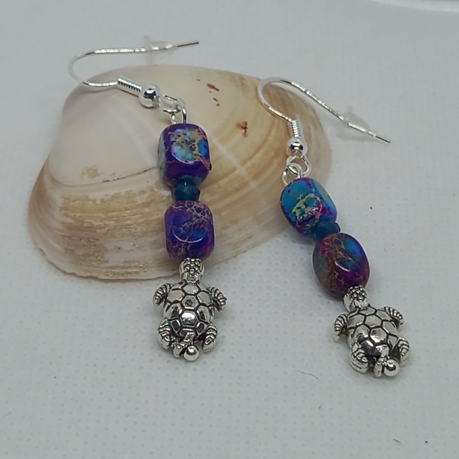 Sea sediment jasper turtle earrings