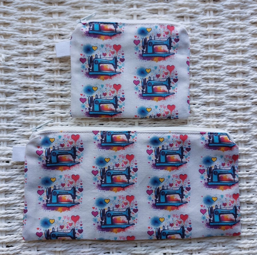 Sewing Machine Crafting Cotton Pencil Case & Purse Gift Set 