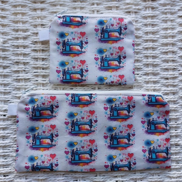 Sewing Machine Crafting Cotton Pencil Case & Purse Gift Set 