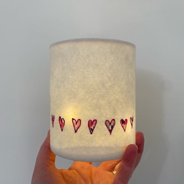 Heart embroidered Lantern with Liberty Print