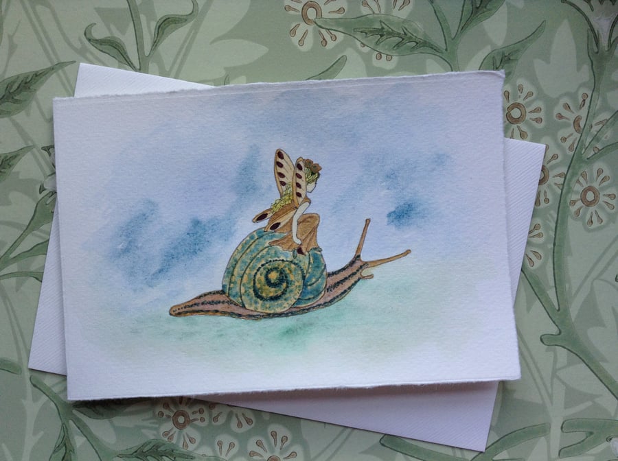Fairy and Snail original painted card