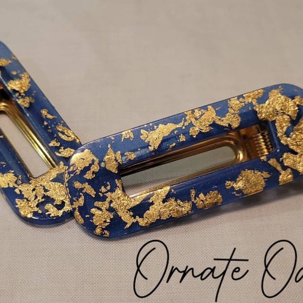 Blue and Gold Leaf Hairclips Summer Hairgrips Festival Clips Resin