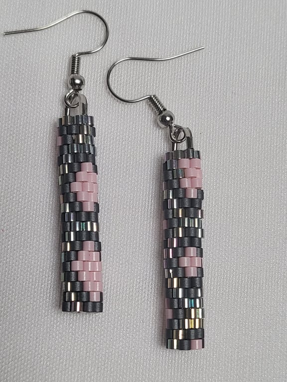 Pink Snake Pattern Miyuki Earrings Grey Beaded Dangle Earrings
