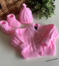 Hand Knitted Baby Girl's Cardigan, Hat & Booties Set Newborn 