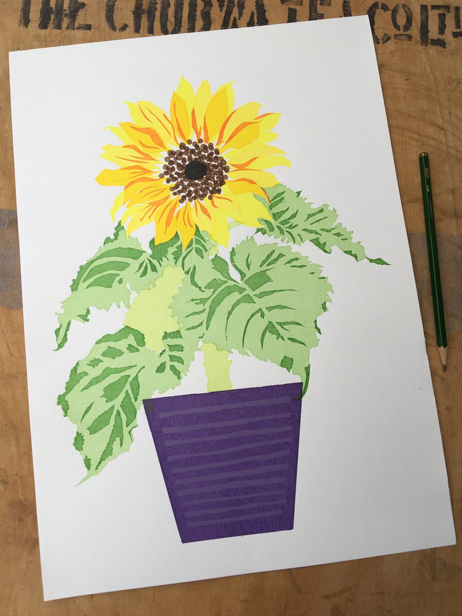 Sunflower in Purple Pot - Handmade Silkscreen Print A3