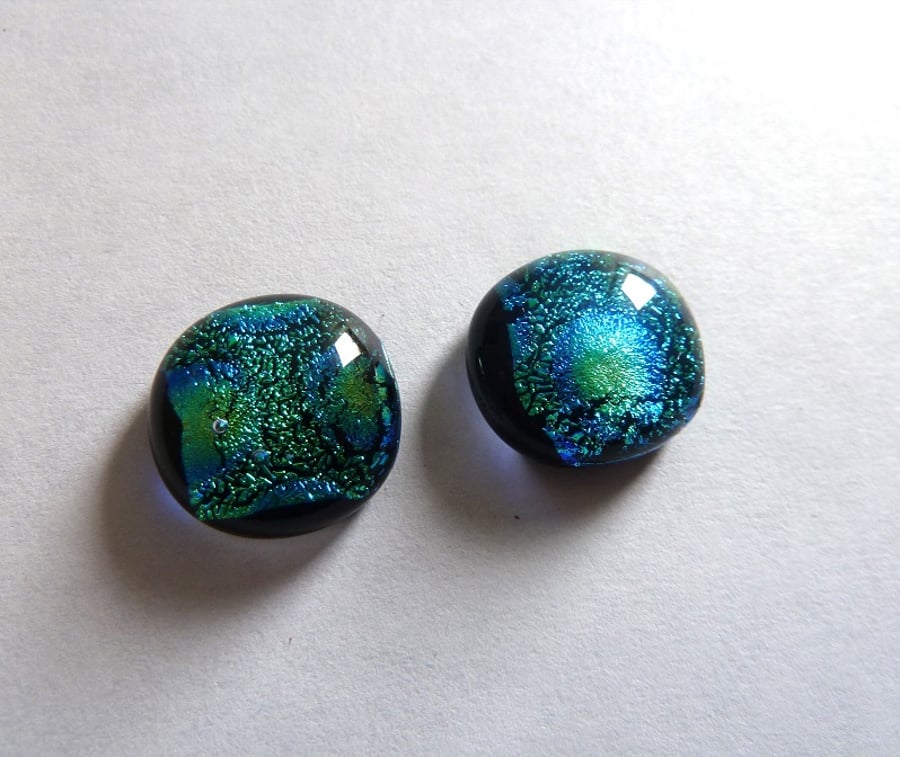 green dichroic fused glass cabochons