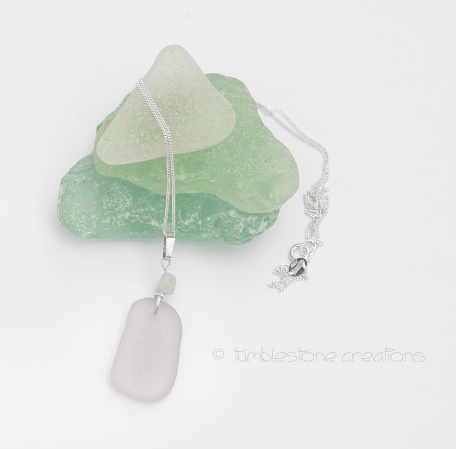 Pale Lilac Welsh Sea Glass and Sterling silver pendant necklace