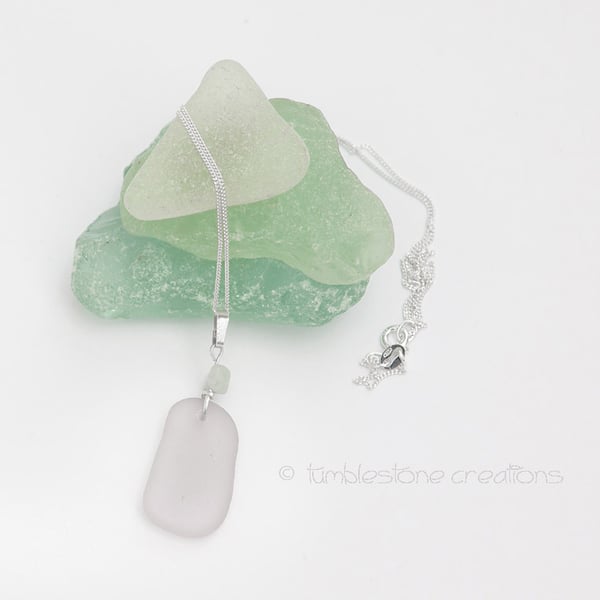 Pale Lilac Welsh Sea Glass and Sterling silver pendant necklace