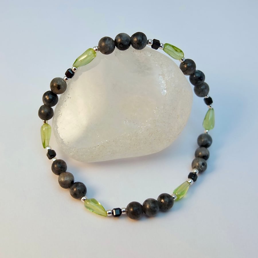 Peridot, Larvikite & Spinel Bracelet, Anniversary, August Birthday, Gift For Leo