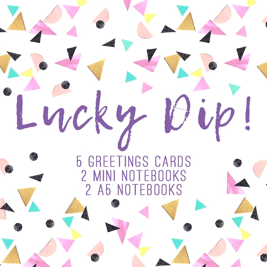 LUCKY DIP! 5 Assorted Greetings Cards, 2 Assorted Mini Notebooks & 2 A5 Notebook