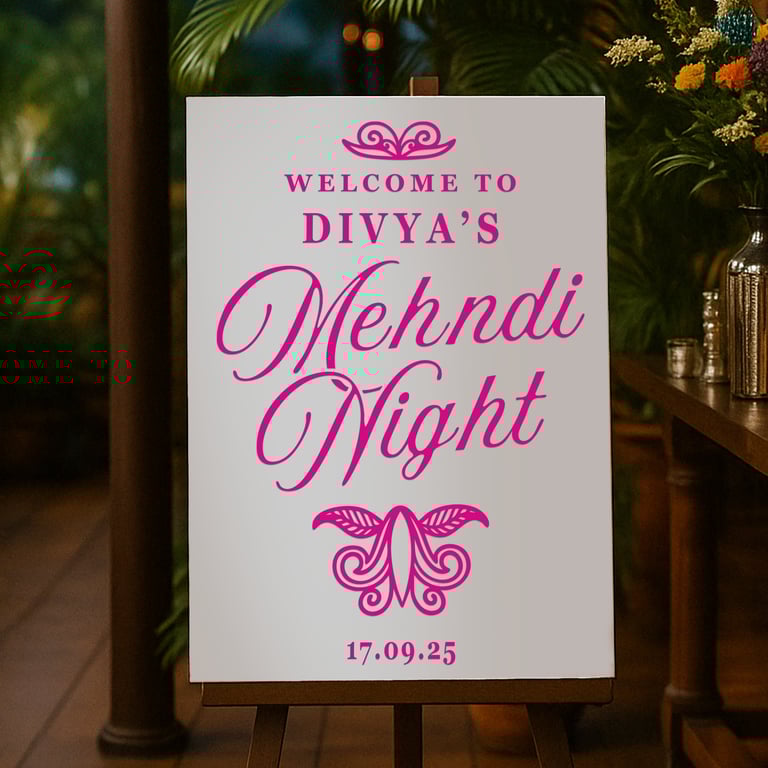 Personalised Mehndi Night Script Vinyl Sticker—Custom Decor For Indian Wedding