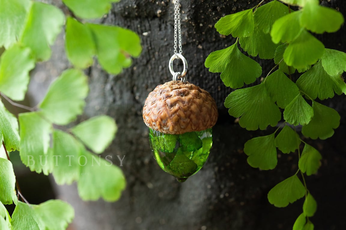 Acorn Necklace Fern Necklace Maidenhair Fern Botanical Necklace Woodland Jewelry