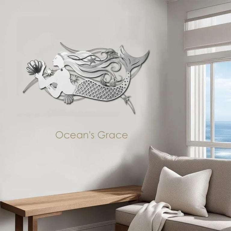 Enchanted Ocean Mermaid Wall Sculpture – Handcrafted 3D Stainless Steel Art