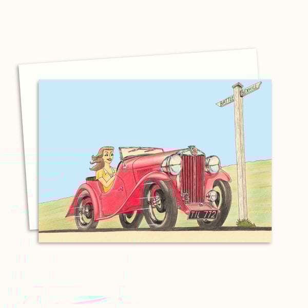 Sports Car Greetings Card: Pencil Illustration of a Classic British Design (322)