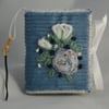 Embroidered Book Charm (Blue) - Cream Roses