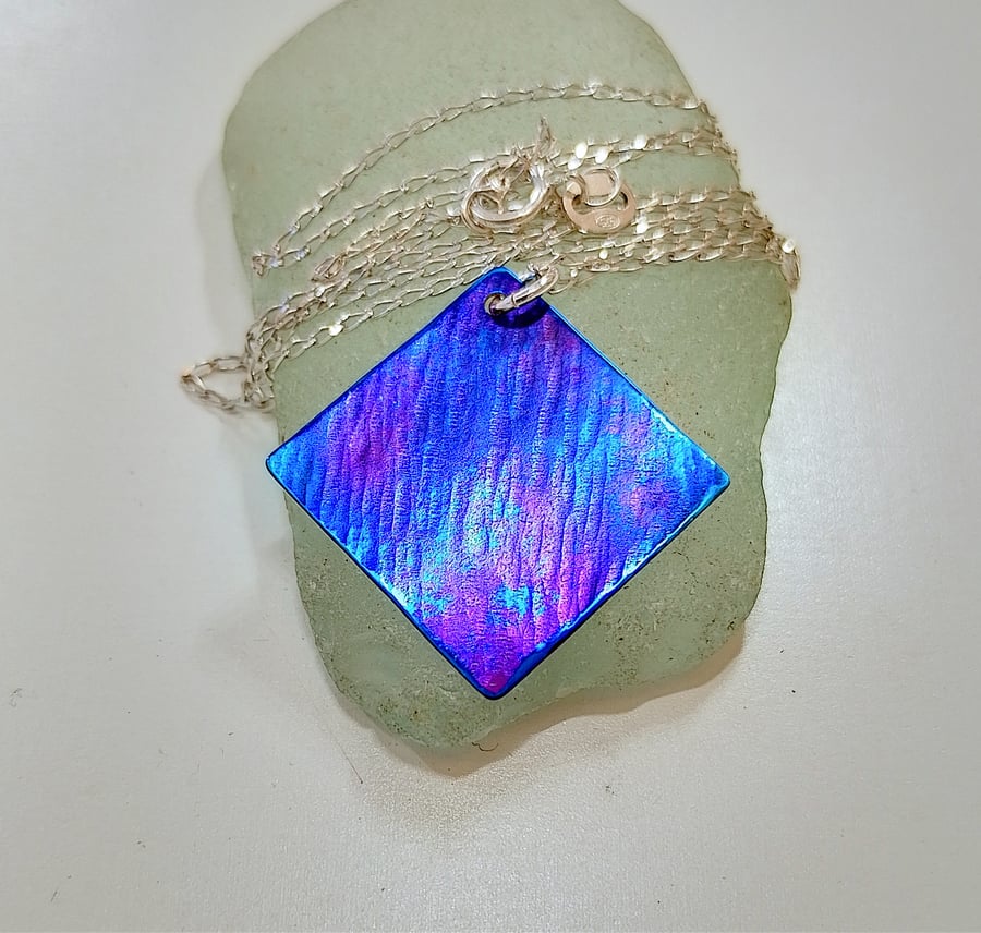  Titanium Diamond Shaped Pendant on Sterling Silver Necklace - UK Free Post