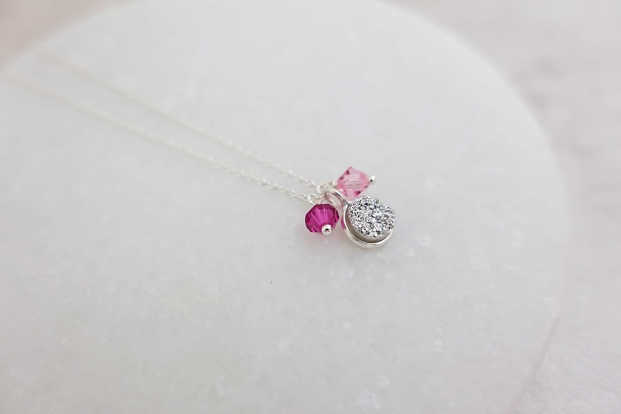 Delicate Sterling Silver Cluster Druzy Necklace