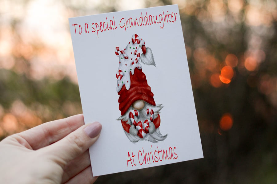 Special Granddaughter Gnome Christmas Card, Granddaughter Christmas Card