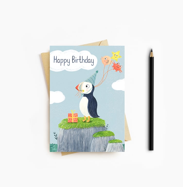 Puffin Birthday Card - Blank Card - Greeting Card